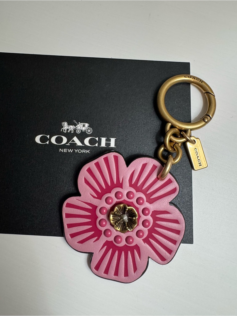 Coach discontinued pink tea rose charm keychain